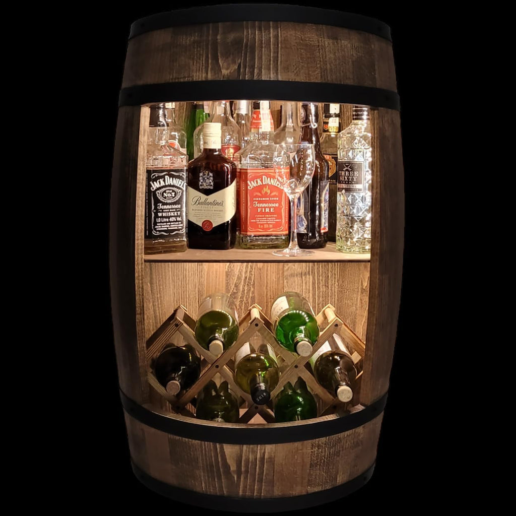 Fassbar L.E.D. with Wine Holder Wine Rack - Wooden Barrel Home Bar 80 cm Rustic Decorative Bar Cabinet Wine Stand - Barrel Beer Wine Bottle Stand - Bar Whisky Gift (Dark Brown)