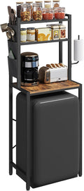 MAHANCRIS Bakers Rack with Mini Fridge Shelf, 3-Tier Microwave Stand, Coffee Bar Station with Paper Holder, Freestanding Kitchen Storage Rack, for Kitchen, Rustic Brown and Black BRHR5401
