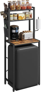MAHANCRIS Bakers Rack with Mini Fridge Shelf, 3-Tier Microwave Stand, Coffee Bar Station with Paper Holder, Freestanding Kitchen Storage Rack, for Kitchen, Rustic Brown and Black BRHR5401