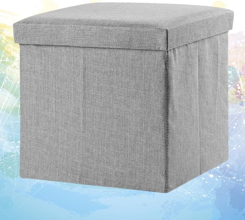 PRETYZOOM Foldable Storage Stool 11.8 Inch Square Cloth Cube with Lid Multifunctional Storage Footstool for Home Organization and Seating