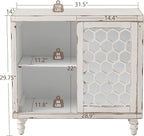 COSIEST 31.5" W Sideboard Buffet Cabinet with Mirrored Doors and Adjustable Shelf, Kitchen Storage Cabinet with Sliding Doors for Dining Room, Hallway, Living Room (White, Honeycomb Pattern)