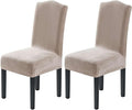 H.VERSAILTEX Velvet Dining Chair Covers Stretch Chair Covers for Dining Room Set of 2 Parson Chair Slipcovers Chair Protectors Covers Dining, Soft Thick Solid Velvet Fabric Washable, Oatmeal