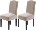 H.VERSAILTEX Velvet Dining Chair Covers Stretch Chair Covers for Dining Room Set of 2 Parson Chair Slipcovers Chair Protectors Covers Dining, Soft Thick Solid Velvet Fabric Washable, Oatmeal