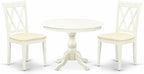 East West Furniture HBCL3-LWH-C 3 Piece Dining Table Set for Small Spaces Contains a Round Dining Room Table with Pedestal and 2 Linen Fabric Upholstered Chairs, 42x42 Inch, Linen White