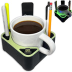 MugBrick Drink Holder for Couch, Bed, Car, Boat - Non-Spill Table and Desk Cup Holder, Tip Proof Spill Prevention Organizer, Black + Yellow Glow
