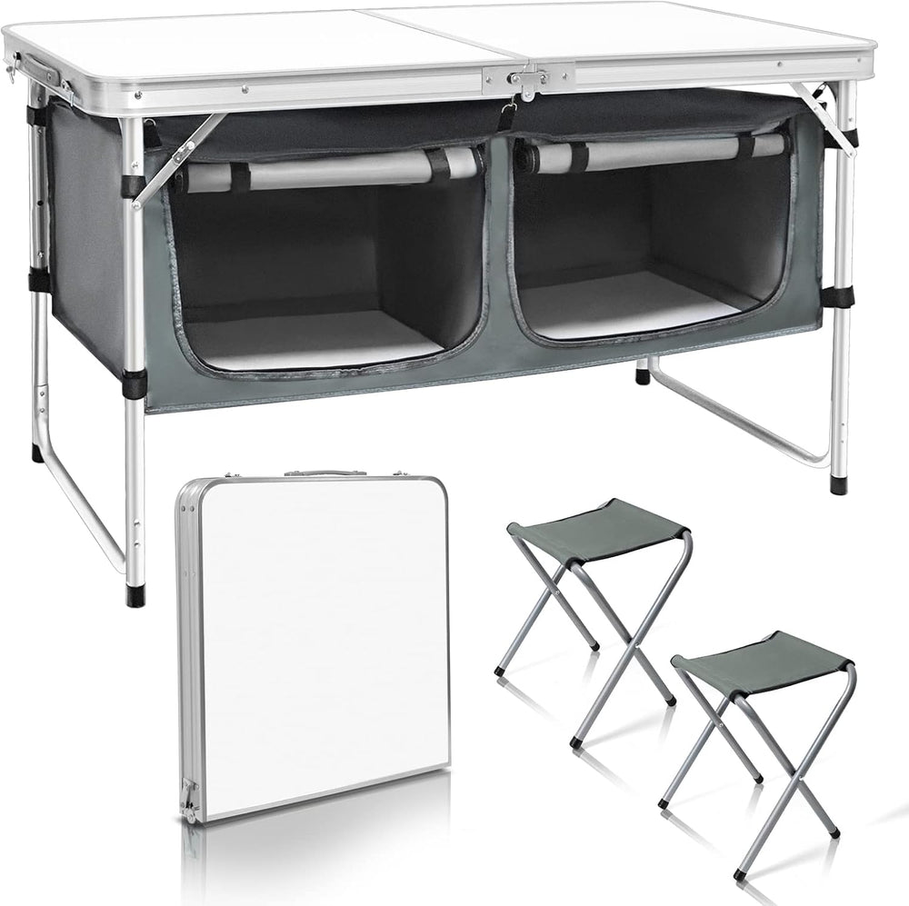 CampLand Outdoor Folding Table Aluminum Lightweight Height Adjustable with St...