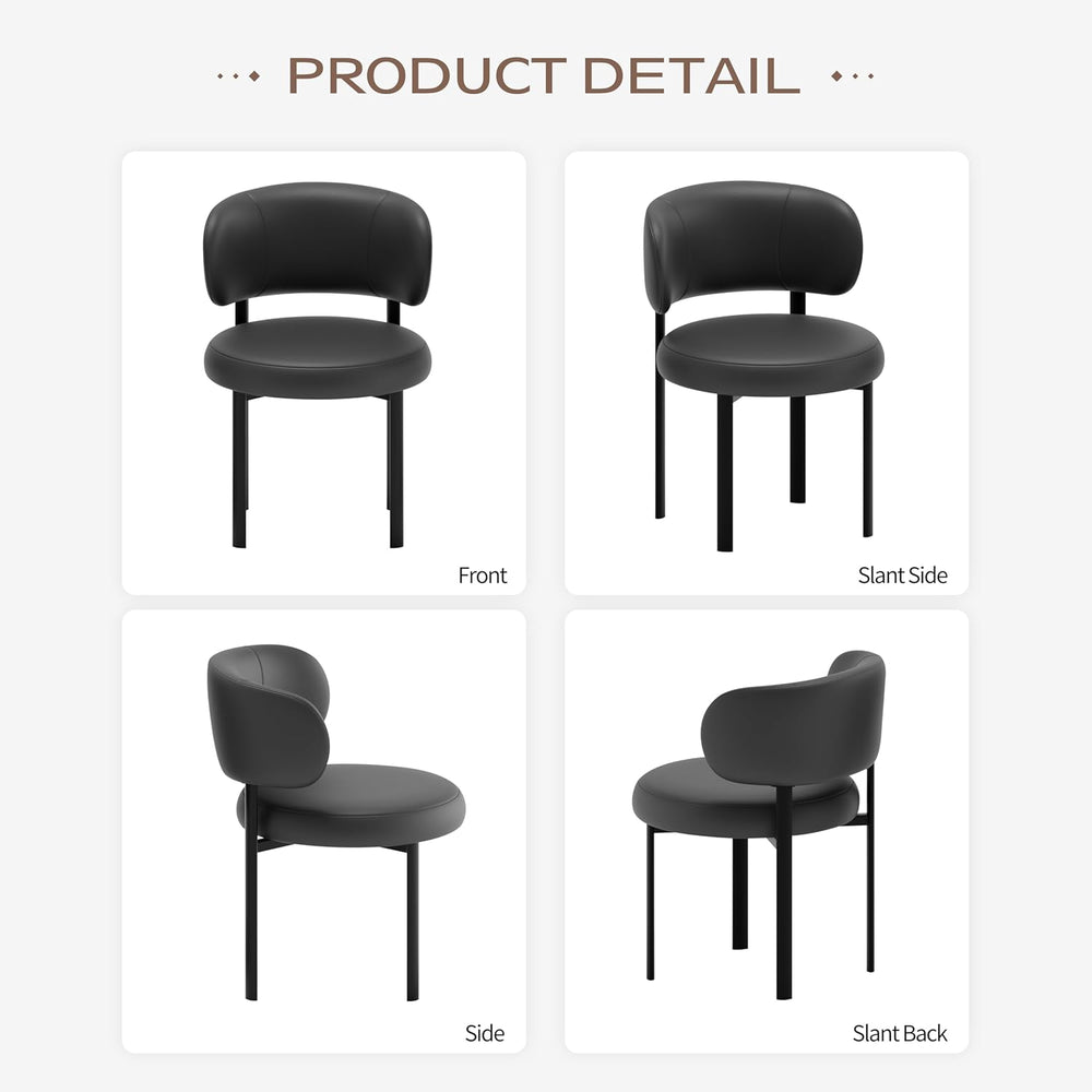Black Dining Chairs Set of 4 Upholstered Leather Dining Chair with Curved Bac...
