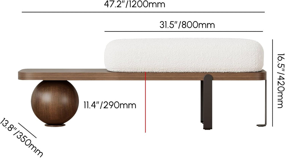 homary Entryway Bench, Modern Wooden Boucle Upholstered Bench with Abstract M...