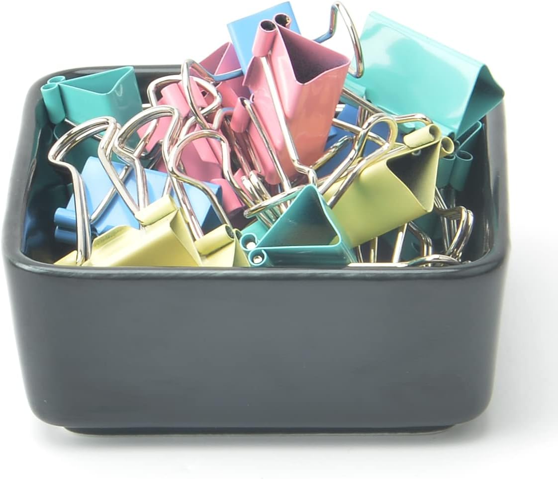 Ceramic Paper Clip Holder 2 PCS Set, Square Paper Clip Dispenser Organizer for Desk, Cute Office Binder Clip Holder Bobby Pin and Hair Clip Holder, Paper Clamp Holders Gift for Office, Pink