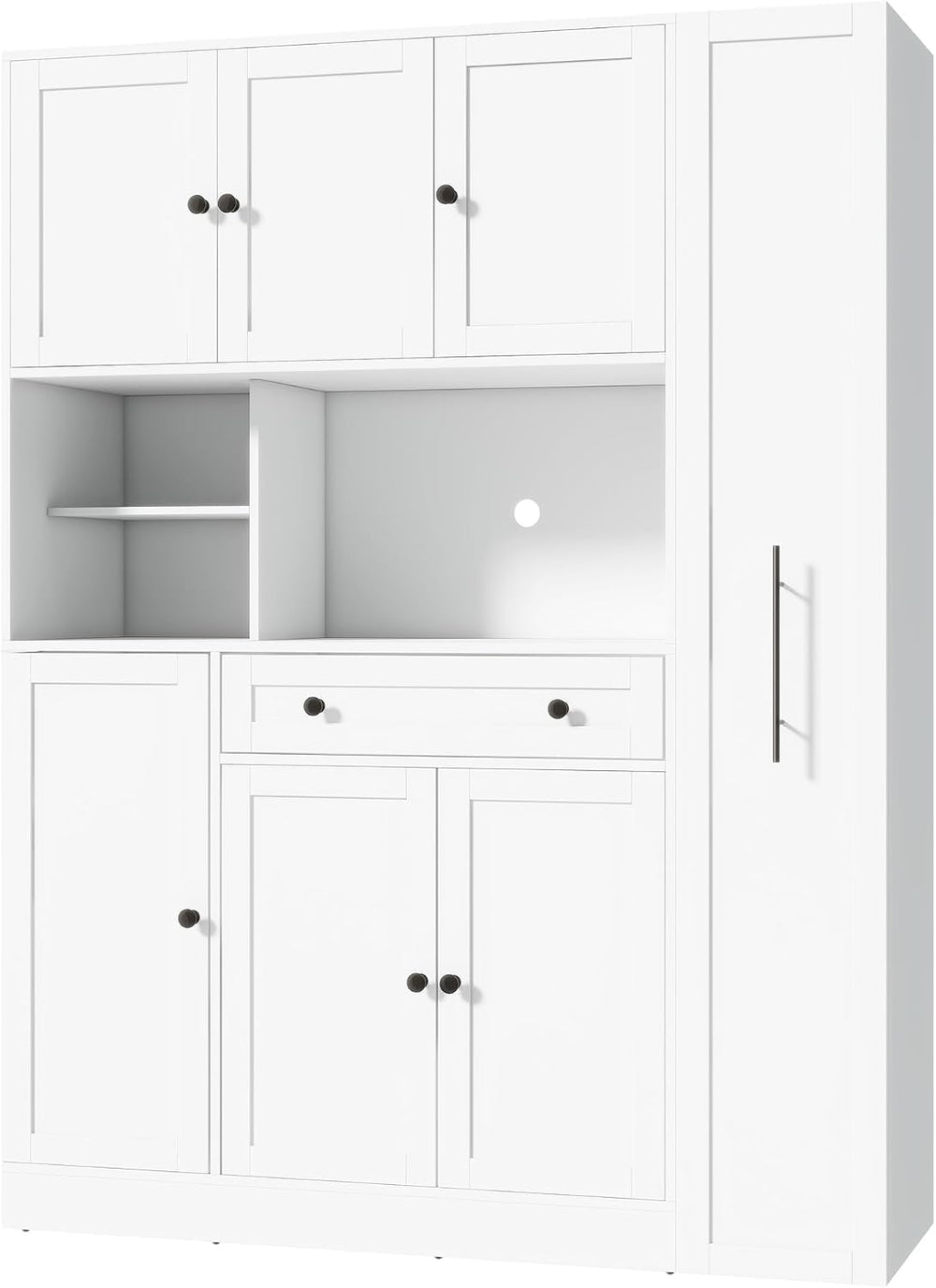 Traditional Freestanding Kitchen Pantry with Pull-Out Side Cabinet, Door Shel...