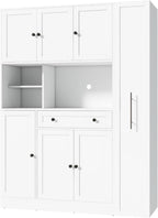 Traditional Freestanding Kitchen Pantry with Pull-Out Side Cabinet, Door Shelves and Drawer, Large Buffet Sideboard Cupboard for Dining Room (White)