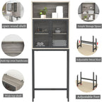 Launica Bathroom Space Saver, Over The Toilet Storage Cabinet, Metal and Wood Industrial Organizer Stand Above Toilet, Freestanding Rack Behind Toilet Wtih Shelf, Light Grey Oak