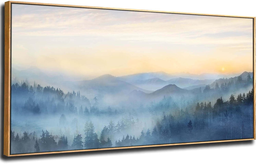 Home Decor Mountain Wall Art Blue Large Framed Artwork for Living Room Bedroo...