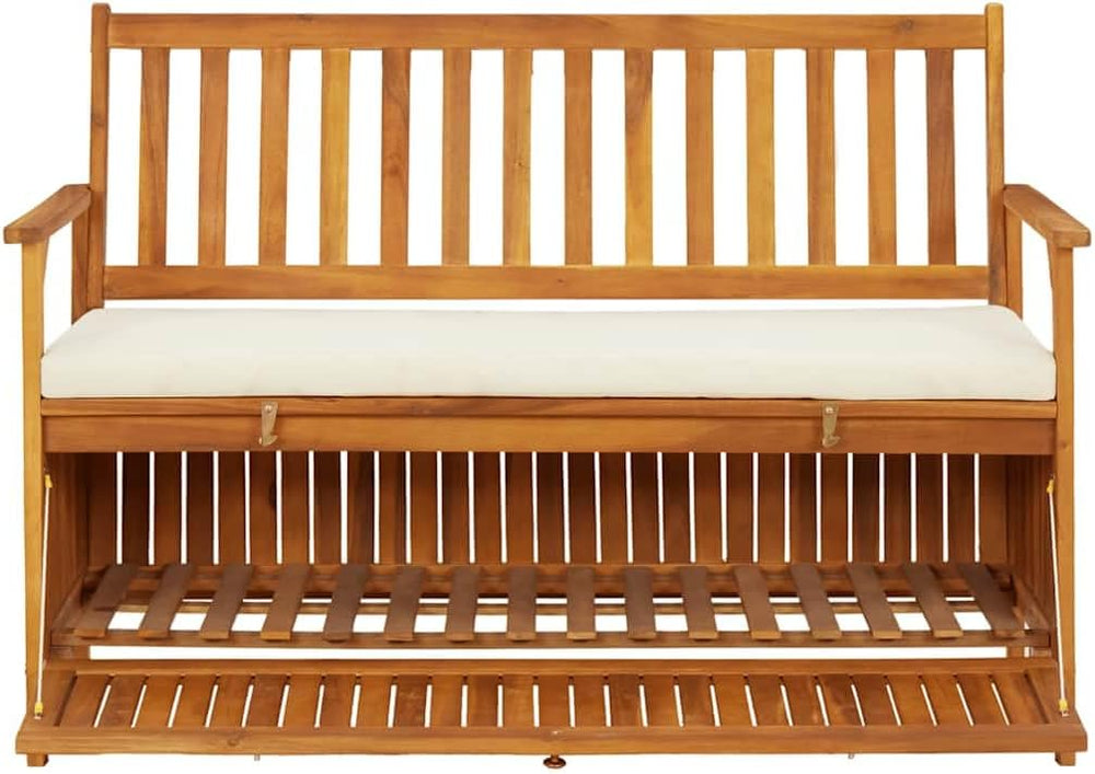 Patio Storage Bench Solid Acacia Wood with Cushion 47.2"x24.8"x33.1...