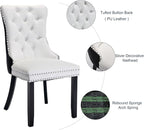 Dining Room Chairs Set of 4, Upholstered Tufted Dining Chairs with High Back, Nailhead Trim and Solid Wood Legs, Modern Dining Chair for Dining Room, White Pu Leather Splicing Black Velvet