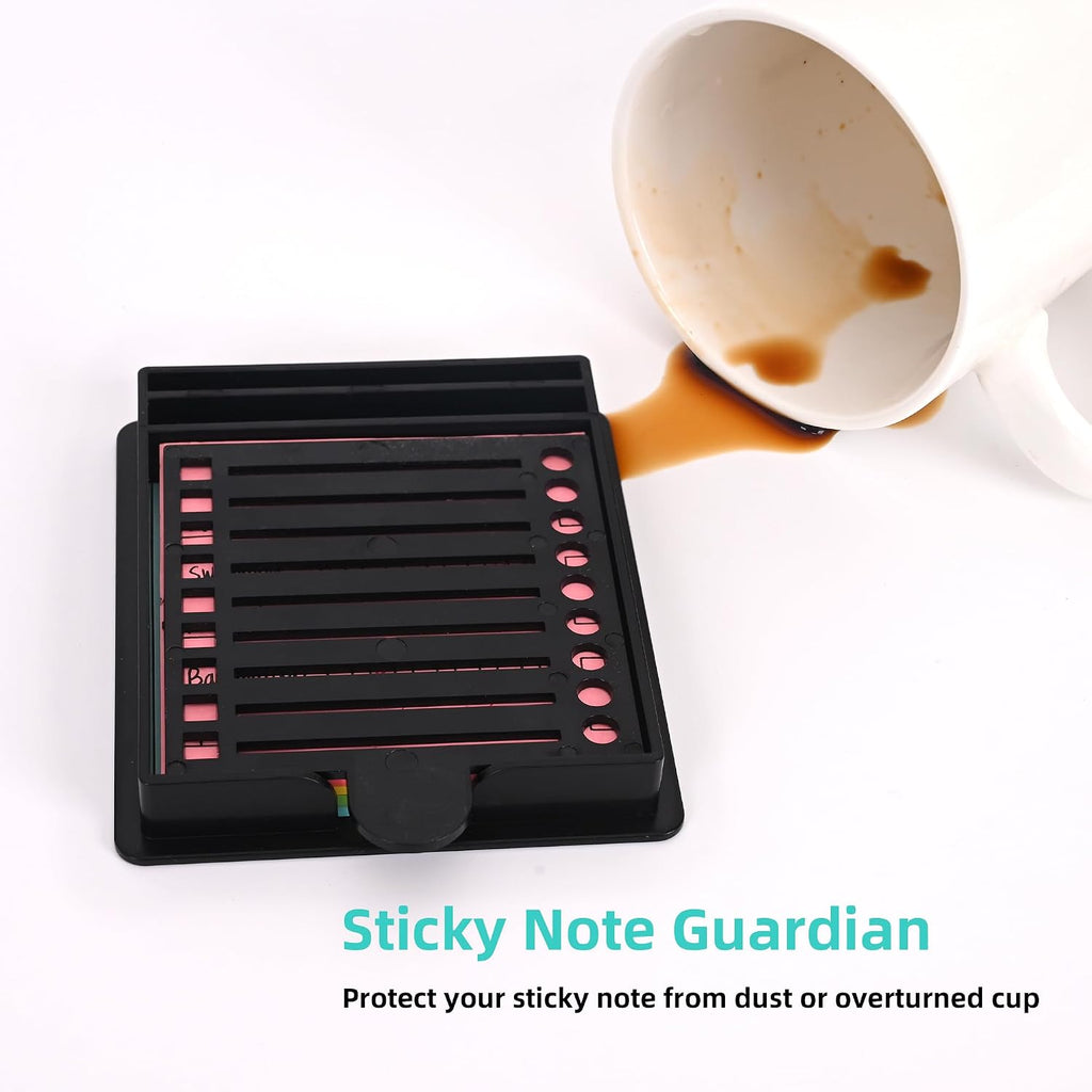 Sticky Note Holder Compatible with Post It Notes, 3x3 Sticky Note Stencil Dispenser with Template, Memo Pad Organizer with Five Line Box Drawing Template for Home and Office