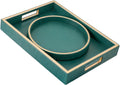 Leather Tray Desktop Storage Organizer, Decorative Tray Set, Green | Premium Serving Trays Valet Tray for Sundries Cosmetics Phone Wallet Cutlery, Set of 2, Green Holder with Disc