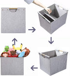 HOONEX Large Foldable Storage Bins, Linen Fabric, 2 Pack, with Wooden Carry Handles and Sturdy Heavy Cardboard, for Home, Office, Car, Nursery, Light Grey