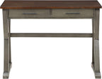 OSP Home Furnishings Jericho Rustic 42 Inch Writing Desk with 2 Drawers and Burnished Decorative Hardware, Slate Gray
