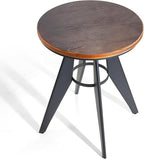 Round Cafe Table - 23.62" Pine Wood Top, Metal Frame, 28.15" High, Modern Industrial Dining Table for Kitchen, Home Office, Bistro, Compact for Space Saving, Black Base Brown Top