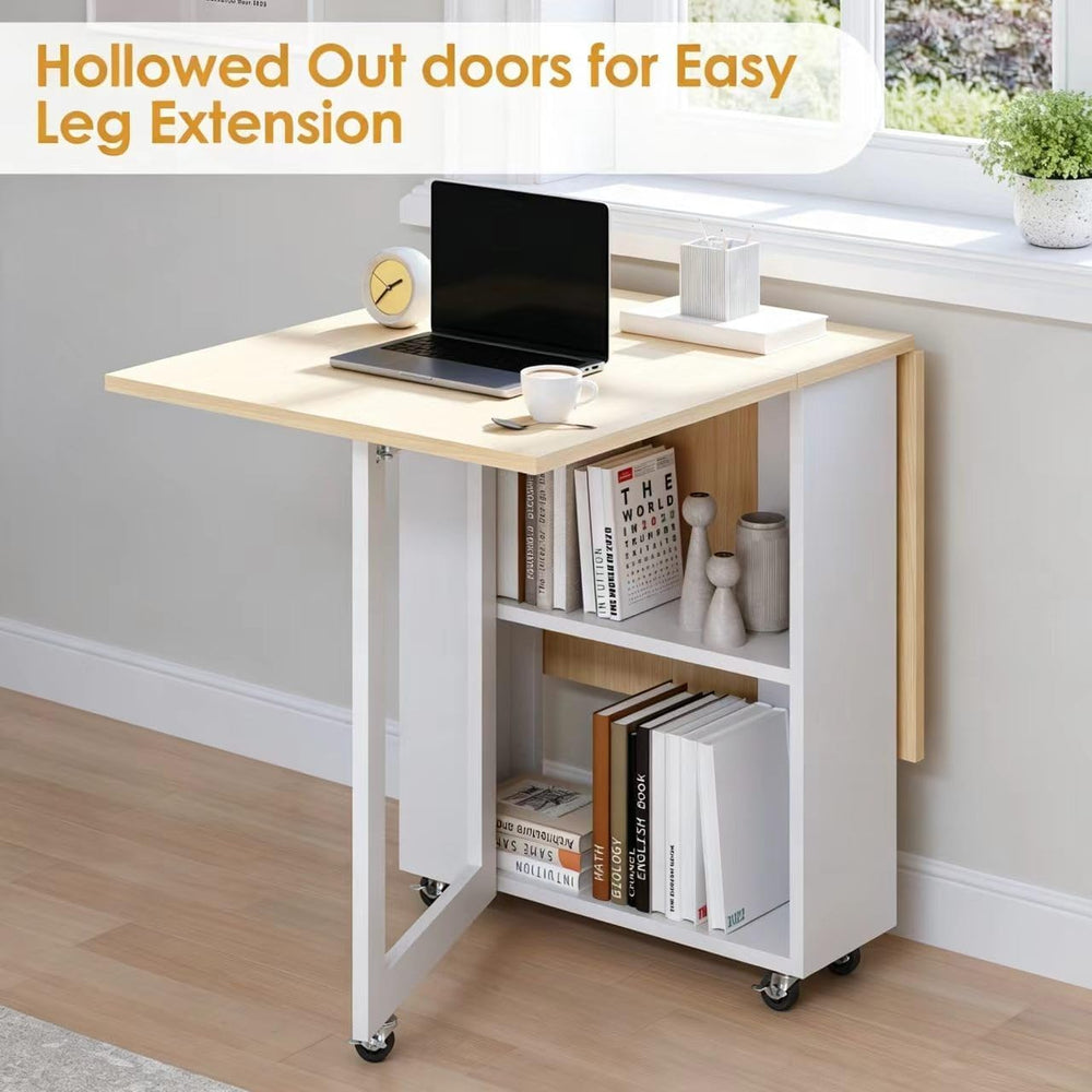 LotFun Portable Folding Dining Table, Space Saving Kitchen Table with 6 Locka...