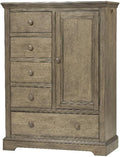 Pemberly Row Traditional Solid Hardwood Chifferobe, 42" W x 18.75" D x 56.75" H, Cashew Finish, 5 Drawers, Wardrobe-Style Storage, Clean Lines for Bedroom or Closet Organization