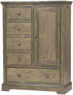 Pemberly Row Traditional Solid Hardwood Chifferobe, 42" W x 18.75" D x 56.75" H, Cashew Finish, 5 Drawers, Wardrobe-Style Storage, Clean Lines for Bedroom or Closet Organization