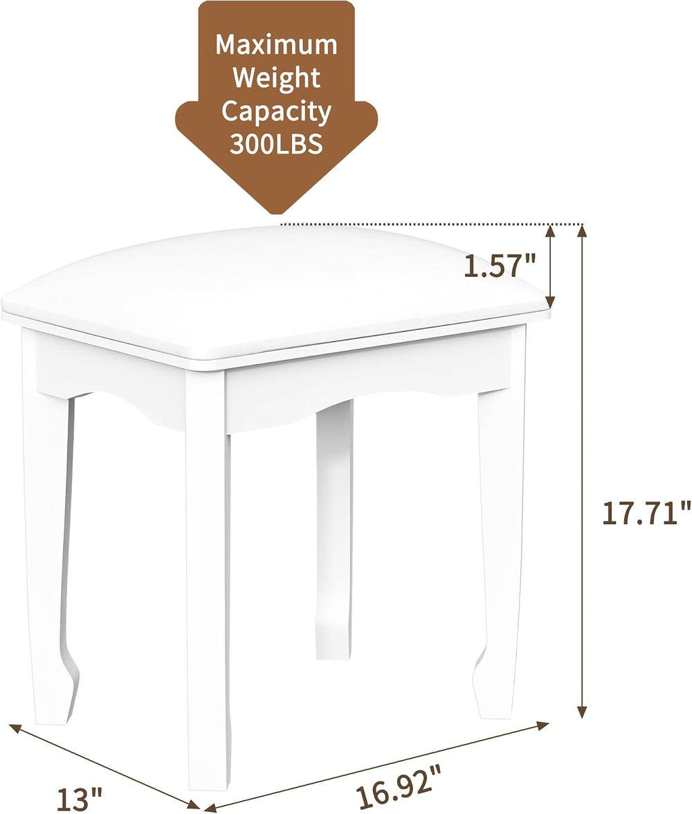 White Vanity Stool Bench, Padded Seat Cushion for Makeup Room | Minimalist St...