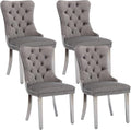 Dining Room Chairs Set of 4, Velvet Upholstered Dining Chairs with Back Ring Pull Trim and Sliver Stainless Steel Legs,Modern Dining Chair Perfect for Dining Room,Kitchen(Grey)