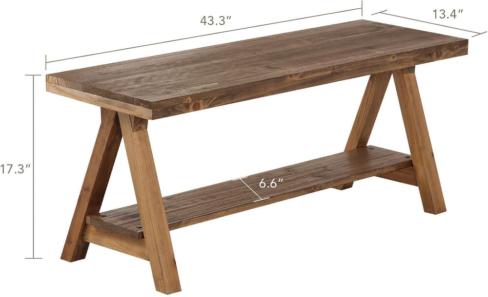 Wnutrees 43" Farmhouse Solid Wood Bench, Rustic Indoor Storage Bench | E...