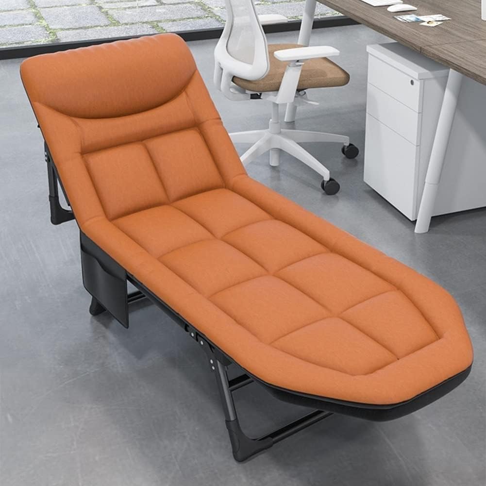 Portable Sun Lounger Folding Camping Bed Cot Reclining Lounge Chair 6-Position Adjustable Backrest(Orange)