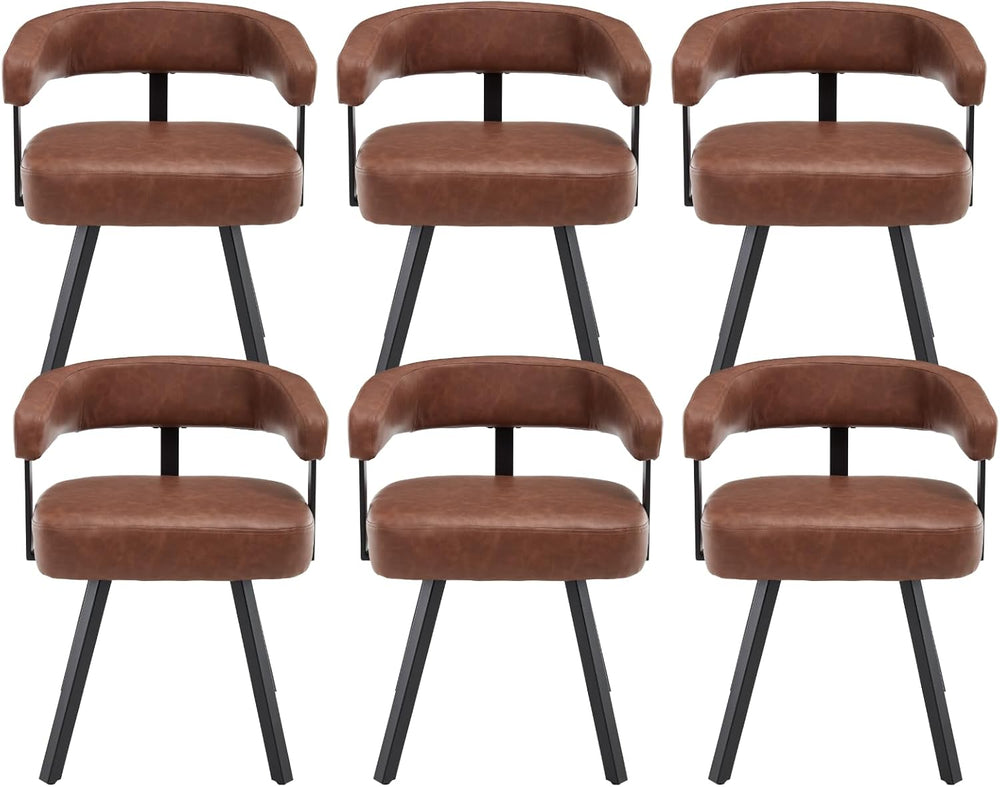 Shunzhi Brown Upholstered Leather Dining Chairs Set of 6 Modern Barrel Dining...