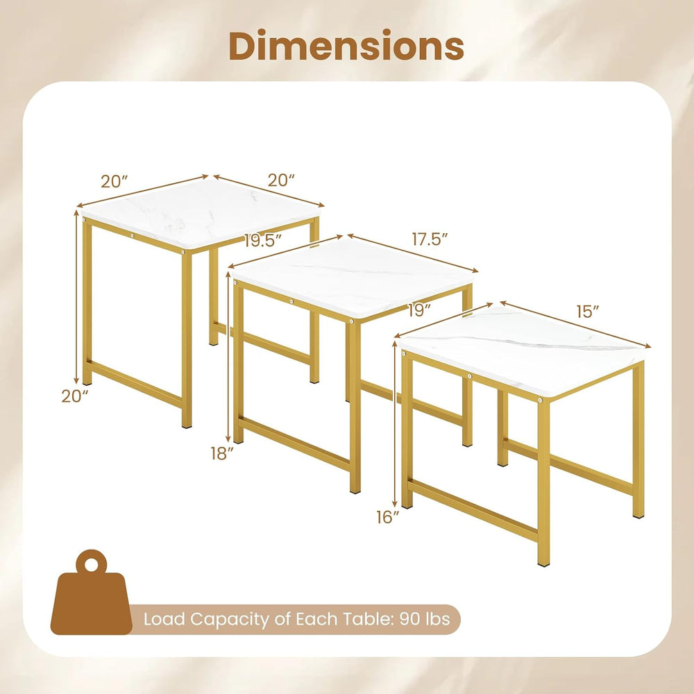 Giantex Nesting Coffee Table Set of 3, Small Center Tables, White | Faux Marb...