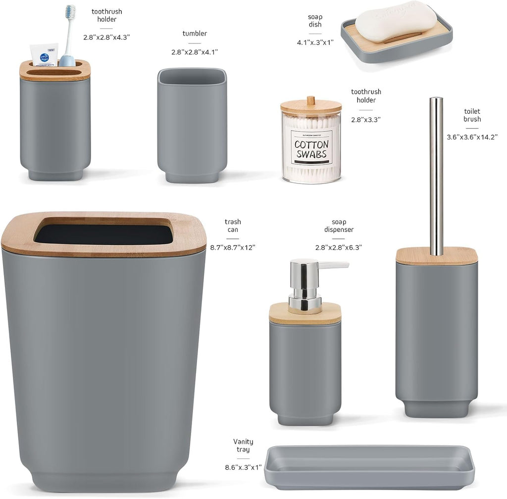 IMAVO Bathroom Accessories Set,Grey Bathroom Set,11 Pieces Bathroom Accessory Set,Trash Can for Bathroom Accessories Décor and Housewarming Gifts