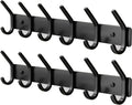 Coat Rack Wall Mount Hooks - 15 Inch Matte Black Metal 6-Hook Organizer Wall Mounted, Modern Kids Room, Entryway & Bathroom Hanger for Beach Towels, Coats, Purses, Bags (2 Pack)