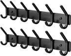 Coat Rack Wall Mount Hooks - 15 Inch Matte Black Metal 6-Hook Organizer Wall Mounted, Modern Kids Room, Entryway & Bathroom Hanger for Beach Towels, Coats, Purses, Bags (2 Pack)