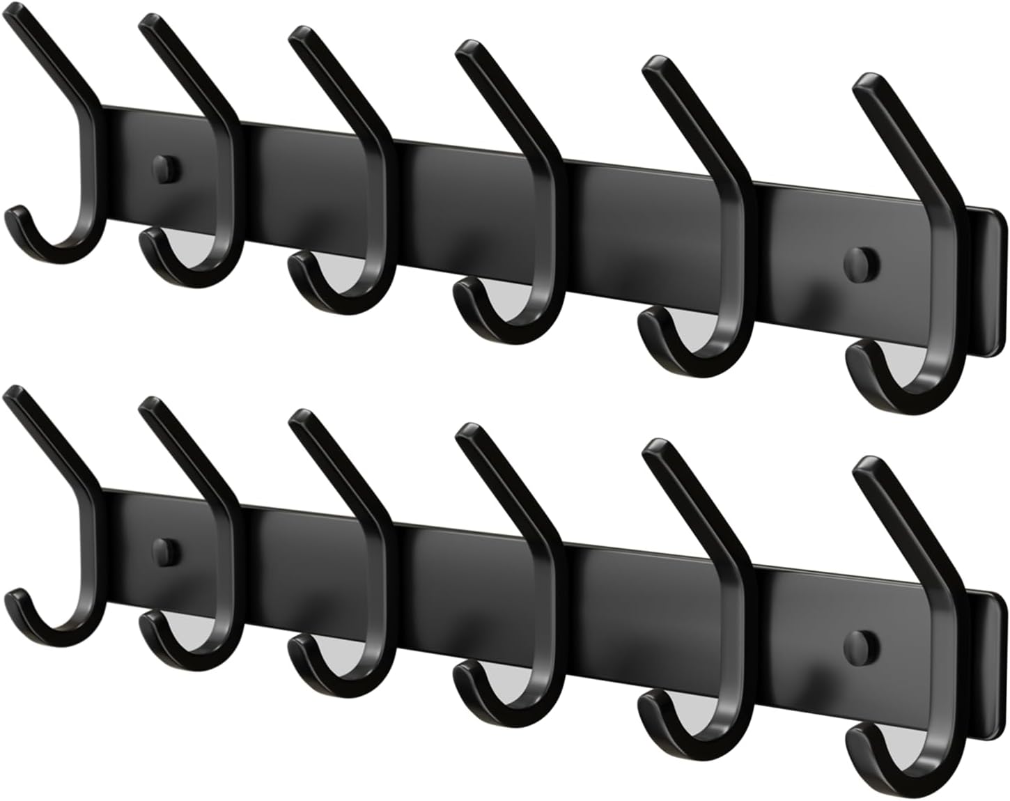 Coat Rack Wall Mount Hooks - 15 Inch Matte Black Metal 6-Hook Organizer Wall Mounted, Modern Kids Room, Entryway & Bathroom Hanger for Beach Towels, Coats, Purses, Bags (2 Pack)