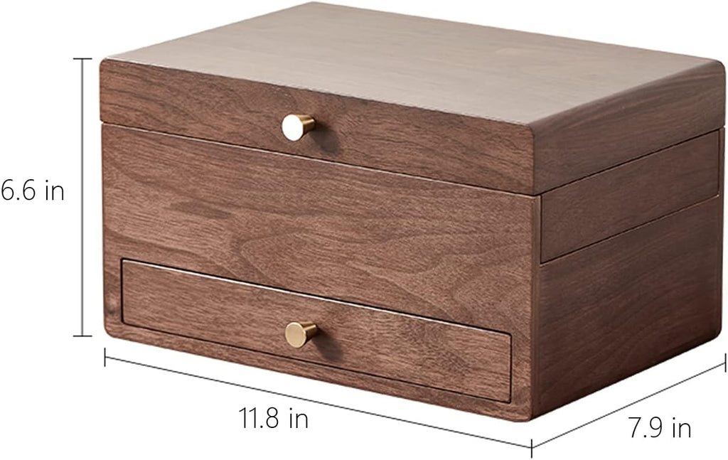 CHOSIN Black Walnut Jewelry Box for Women, 3-Level Multi-functional Organizer with Mirror for Watches, Necklaces, Rings & Earrings Storage Christmas Gifts