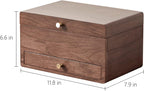 CHOSIN Black Walnut Jewelry Box for Women, 3-Level Multi-functional Organizer with Mirror for Watches, Necklaces, Rings & Earrings Storage Christmas Gifts