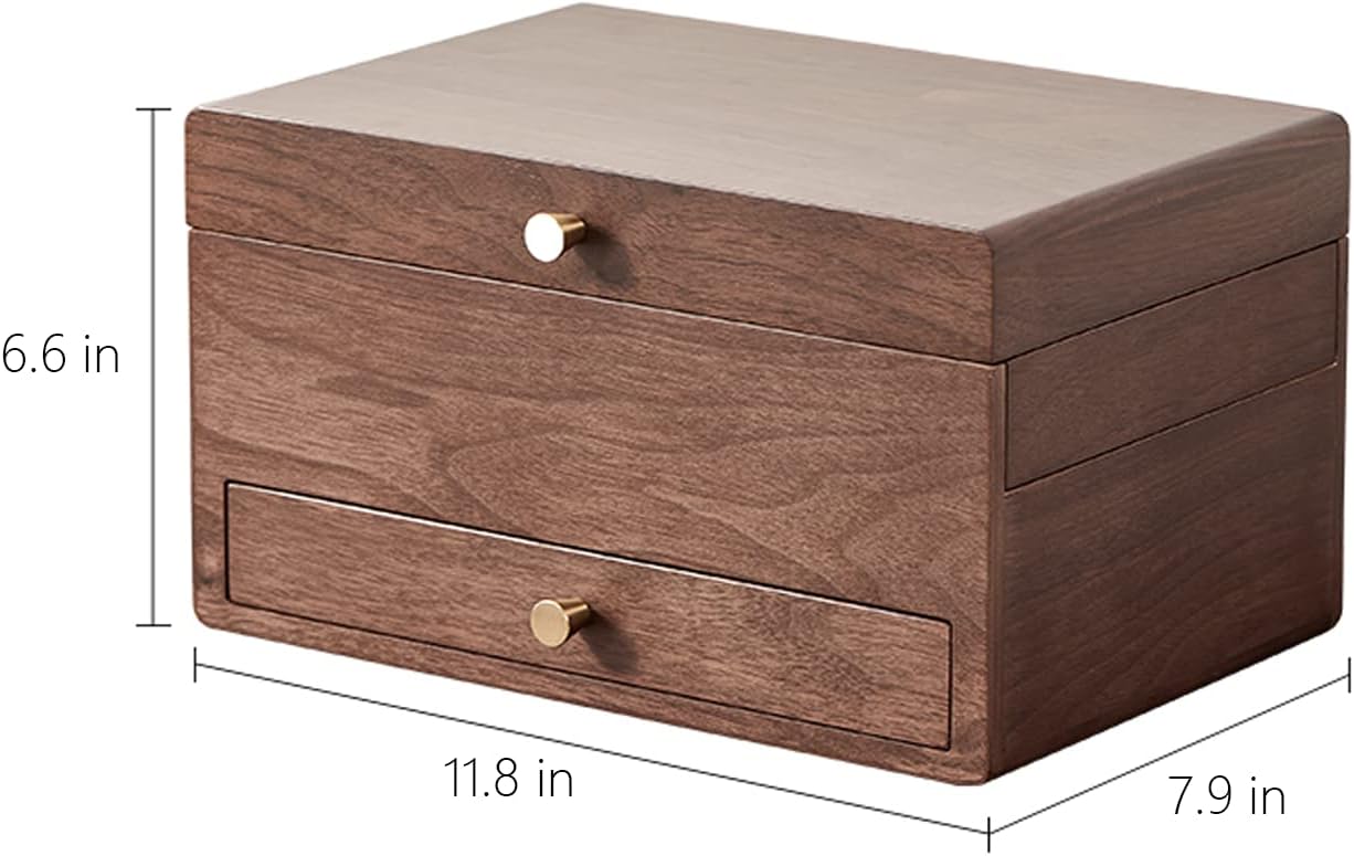 CHOSIN Black Walnut Jewelry Box for Women, 3-Level Multi-functional Organizer with Mirror for Watches, Necklaces, Rings & Earrings Storage Christmas Gifts