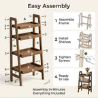 100% Solid Wood 3 Tier Ladder Shelf, Freestanding Small Ladder Bookshelf with Open Storage, Space-Saving Bookcase and Side Table for Living Room, Bedroom, Home Office, Walnut Finish