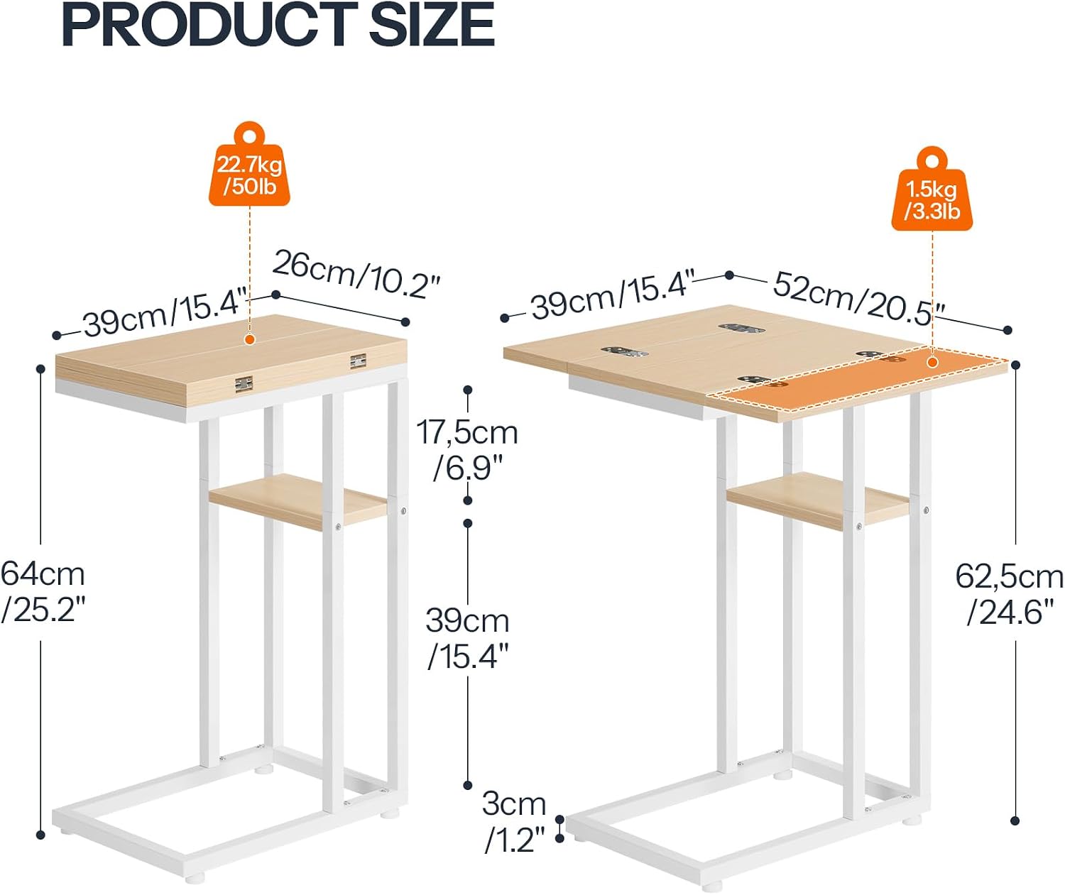 HOOBRO Foldable C Shaped End Table, C Shaped Side Table with Storage Shelf, Small Snack Table, Slide Under Couch Table for Sofa, Living Room Bedroom Small Spaces Easy Assembly, Natural WN29SF01