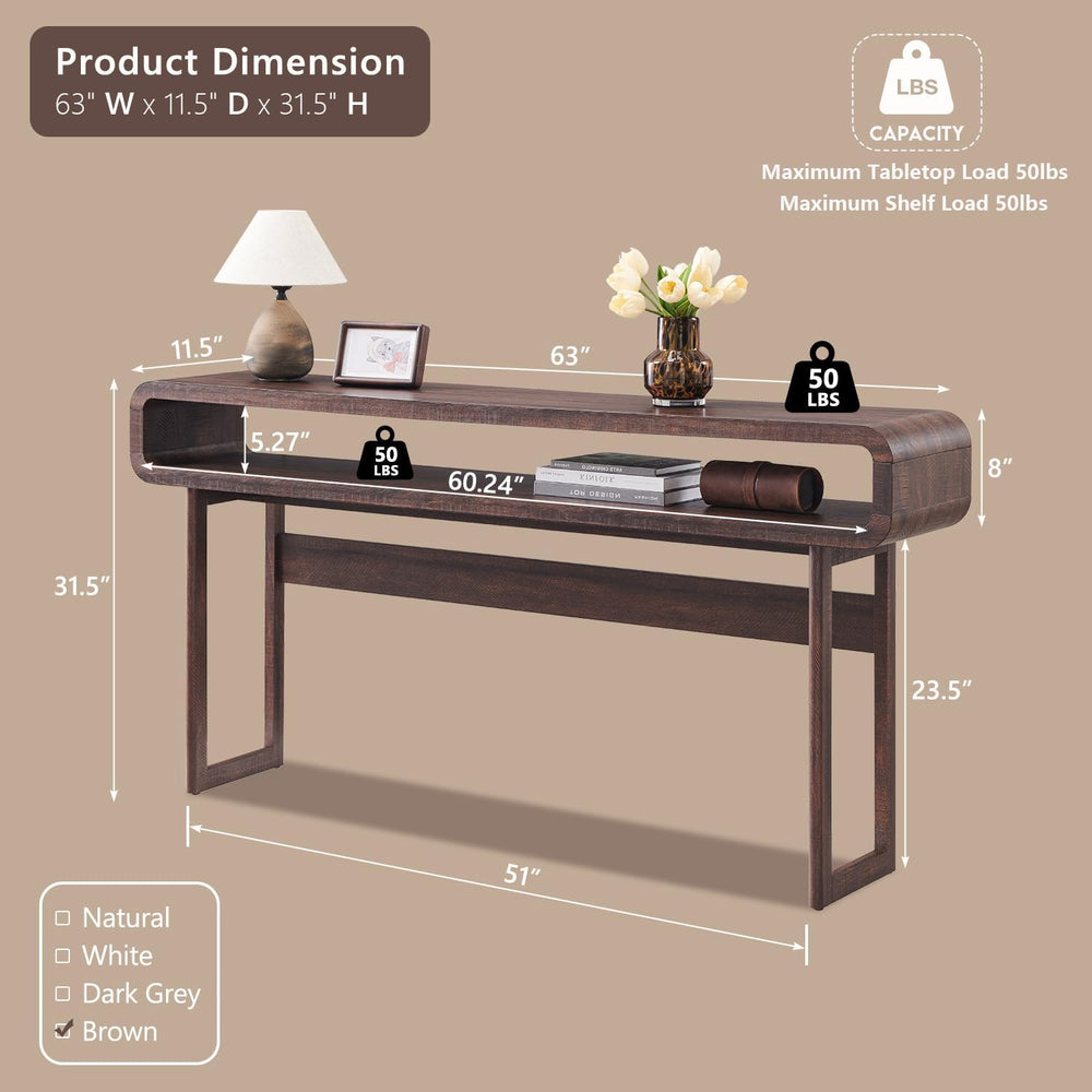 IFGET 63-Inch Long Console Table, Modern Curved Entryway Table, Dark Walnut |...
