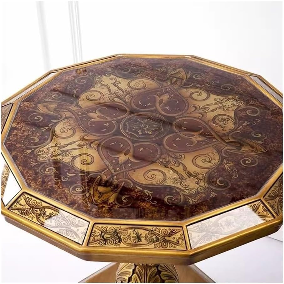 Vintage Country Style Side Table Hand Painted Art Carvings Dodecagonal Coffee...
