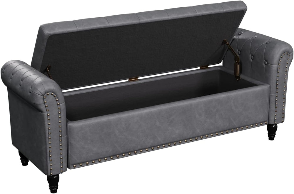 FiveWillowise 65" Bedroom Bench, End of Bed Bench with Storage, Gray