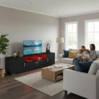 63 Inch Black TV Stand with 16-Color LED Lights, Classic Modern Entertainment Center with Horizontal Drawer & Side Cabinets for TVs up to 75 Inches, Wood Media Console