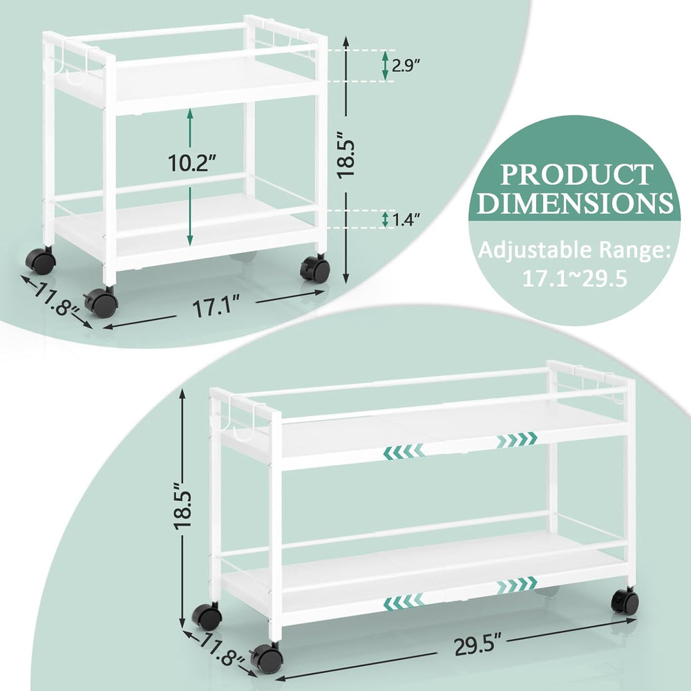 2-Tier Expandable Rolling Pantry Cart with Wheels, Adjustable Floor Organizer...