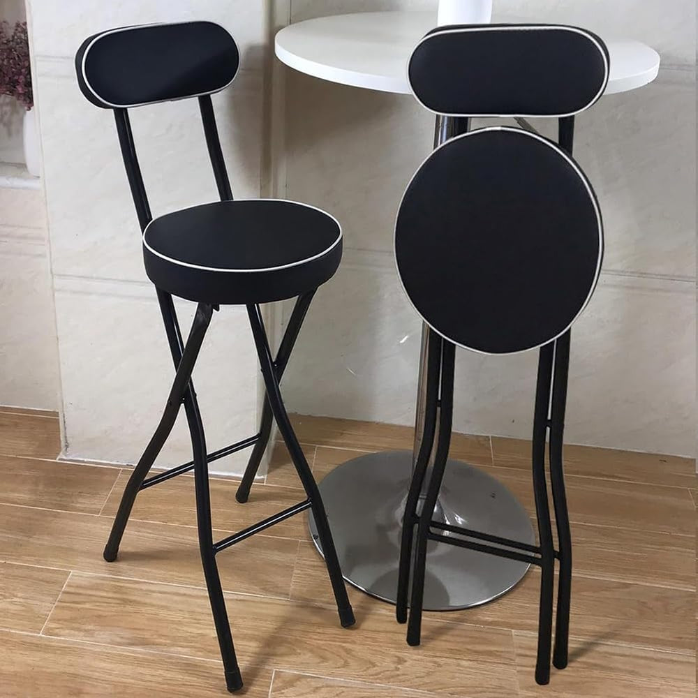 Padded Counter Height Foldable Stool, Folding Bar Stool with Back, Tall Bar F...