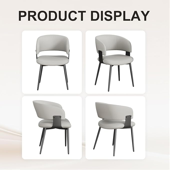 Modern Dining Chairs Set of 6, Faux Leather Upholstered Kitchen Chairs with Curved Back and Metal Legs, Mid Century Chairs for Dining Room, Kitchen, or Café (Light Gray)