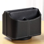 PU Leather Remote Control Holder,360 Degree Spinning Desk TV Remote Caddy,Desk Organizers and Accessories,for Controller,Media,Mail,Calculator,Mobile Phone,Pen Storage Holder(Black)